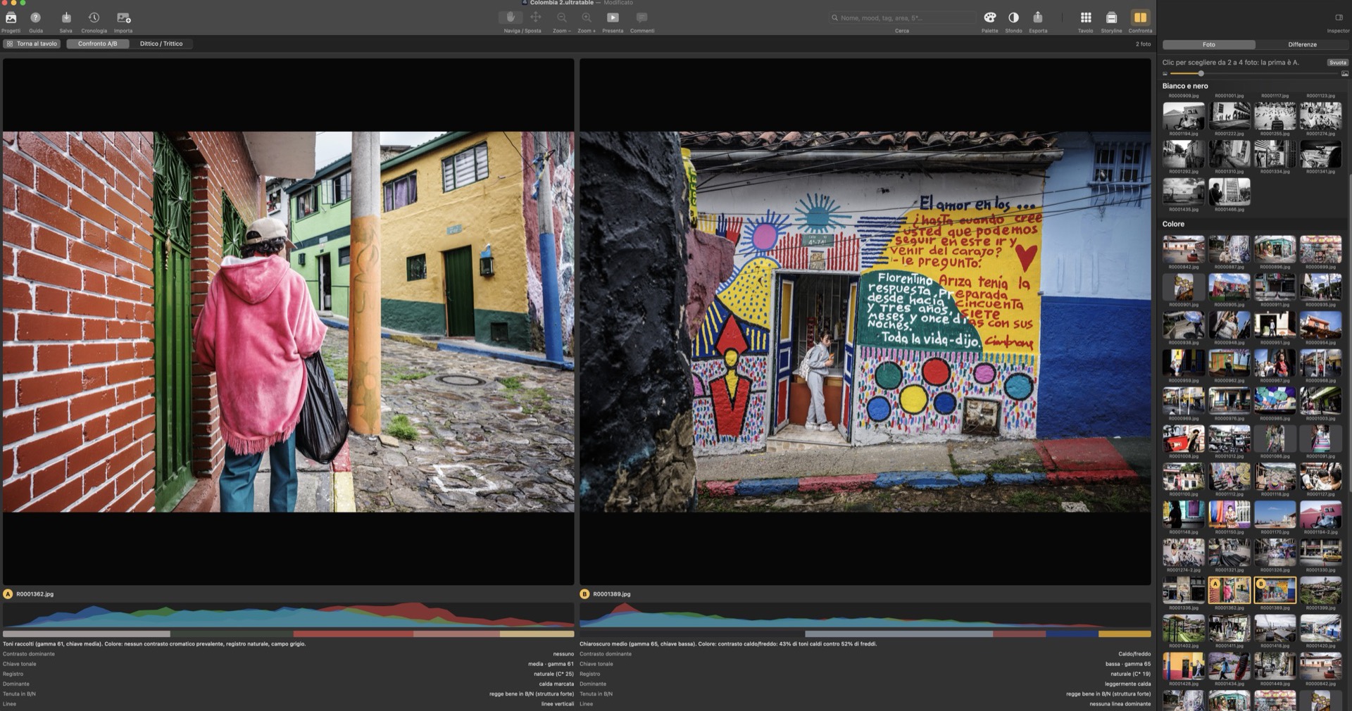 Confronto A/B tra due fotografie con analisi affiancata